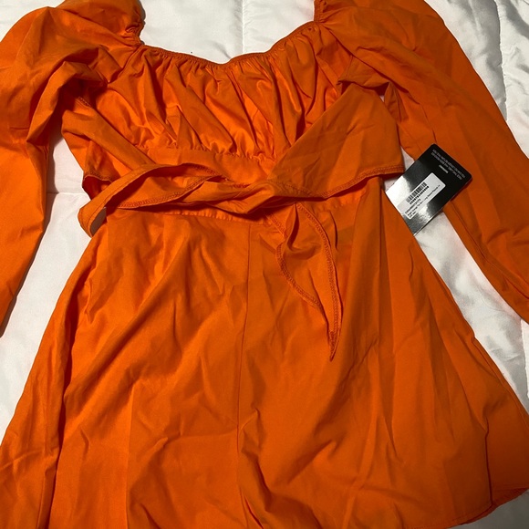 Bright Orange Tie Back Long Sleeve Romper - Picture 2 of 2